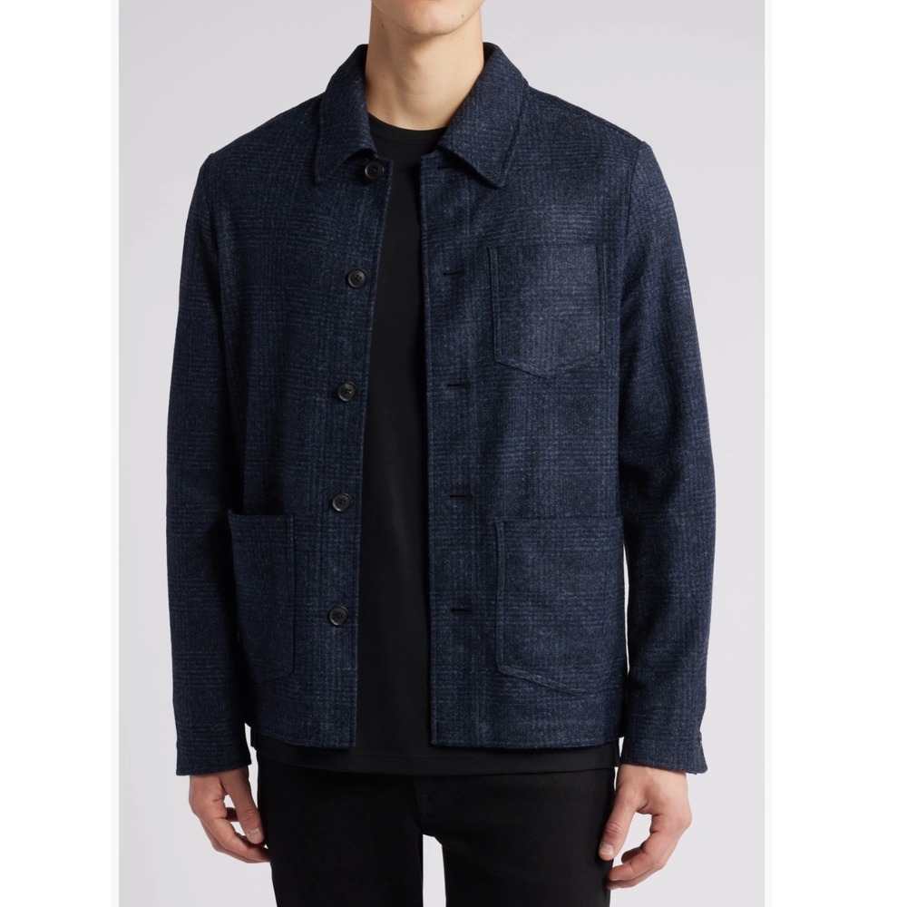 REISS Quartz Check Dark Gray Flannel Button-Up Work Jacket Size XL - New